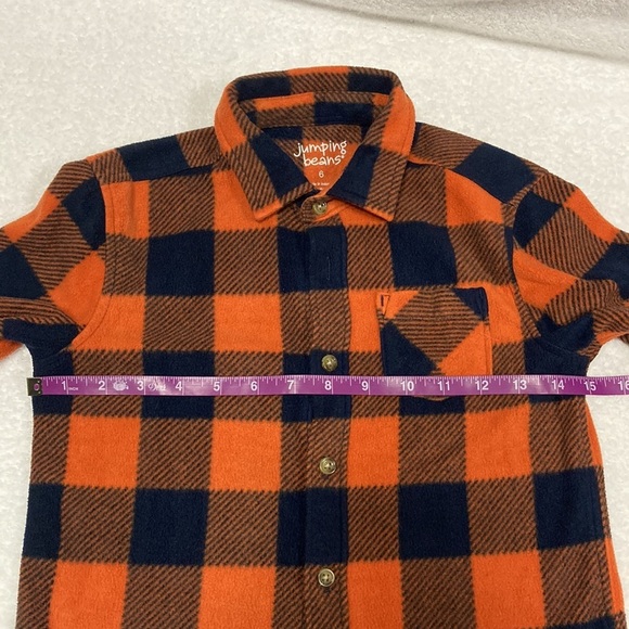Jumping beans Buffalo check orange navy fleece button down size 6 - Picture 3 of 7